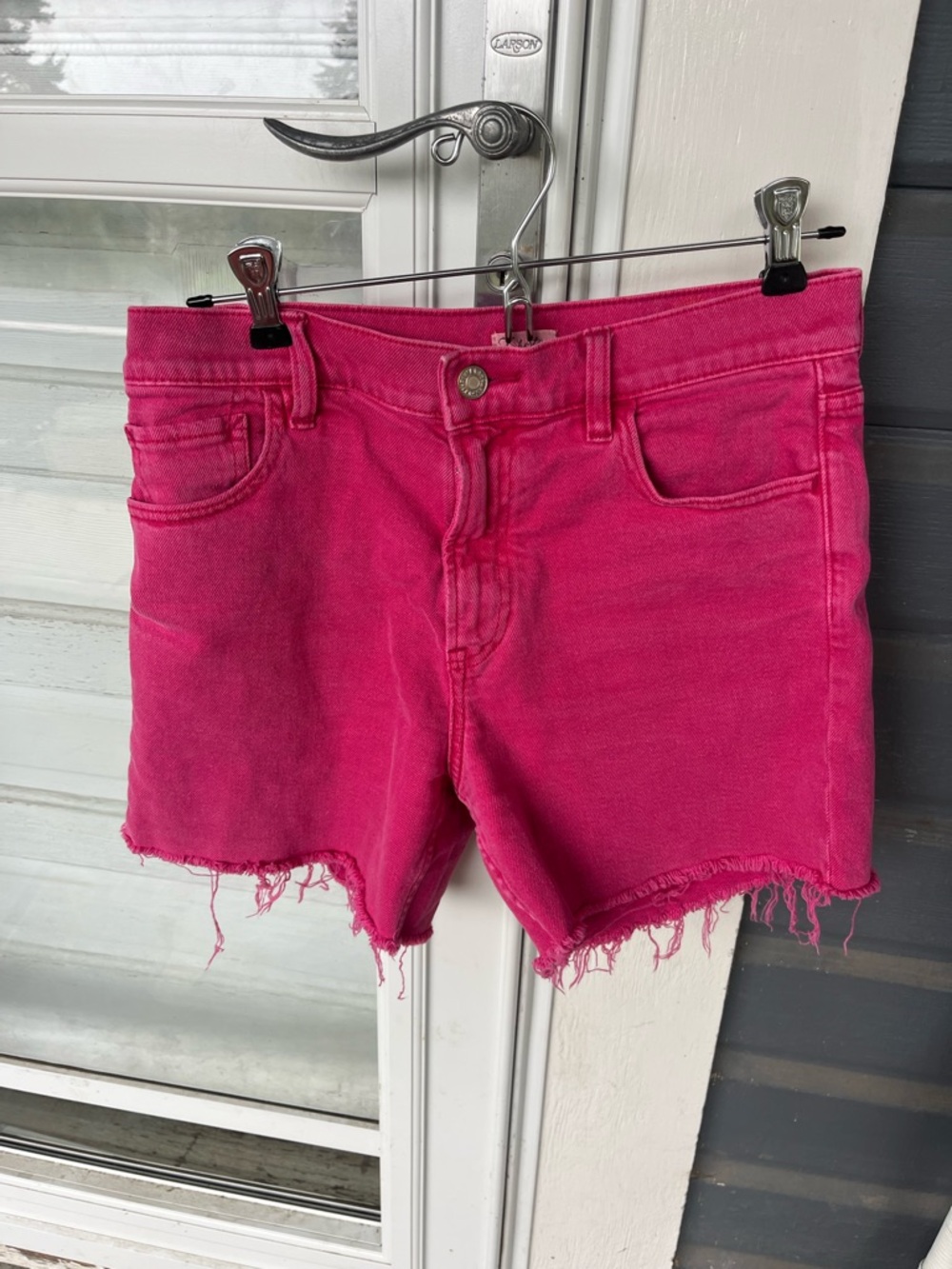 Faherty 26 Cut-off Denim Shorts Womens Magenta Pink Raw Hem Boho Summer Coastal